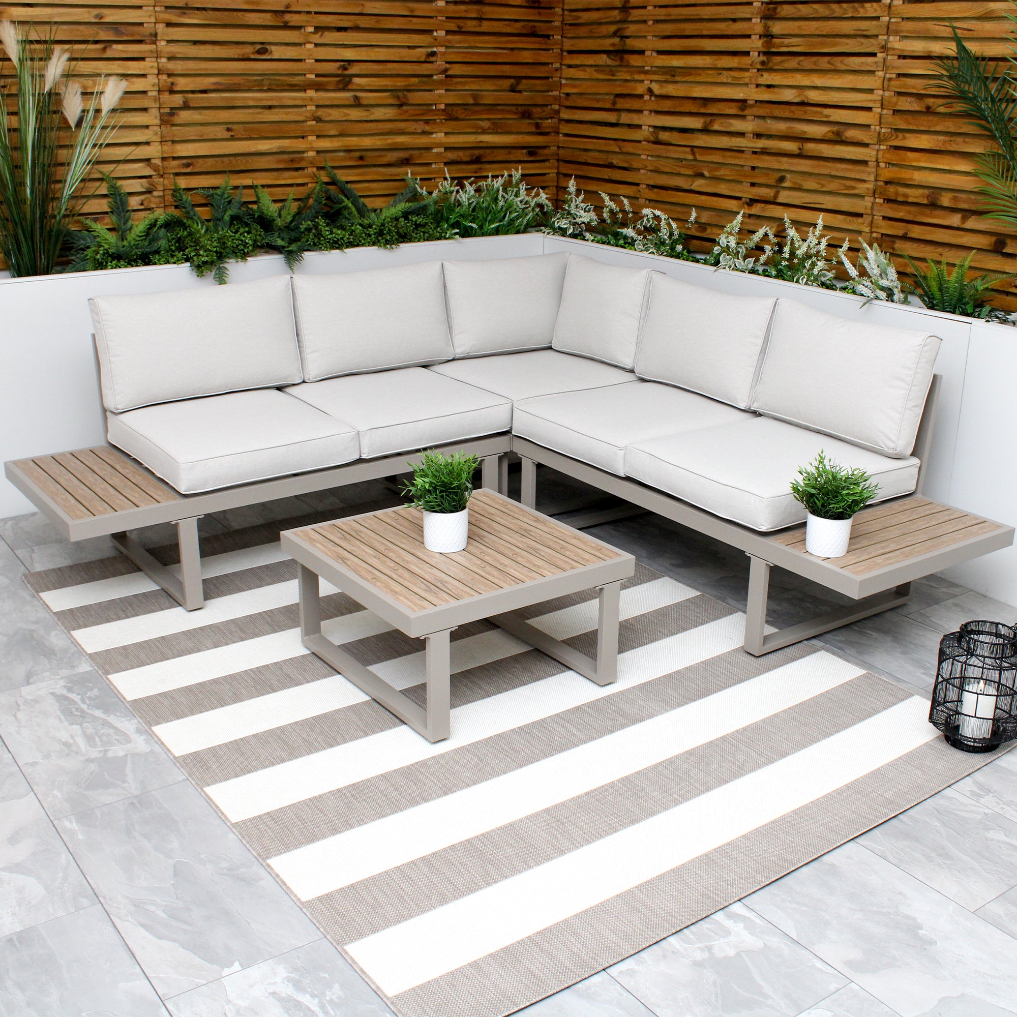 Milan Beige Aluminium 5 Seater Modular Corner Sofa Lounge Set